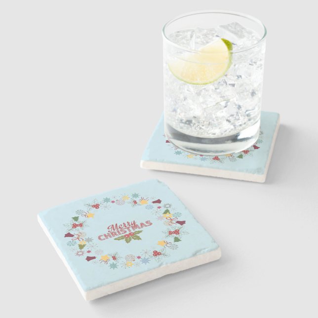 Weihnachtsfeiertage Steinuntersetzer (Seitenansicht)