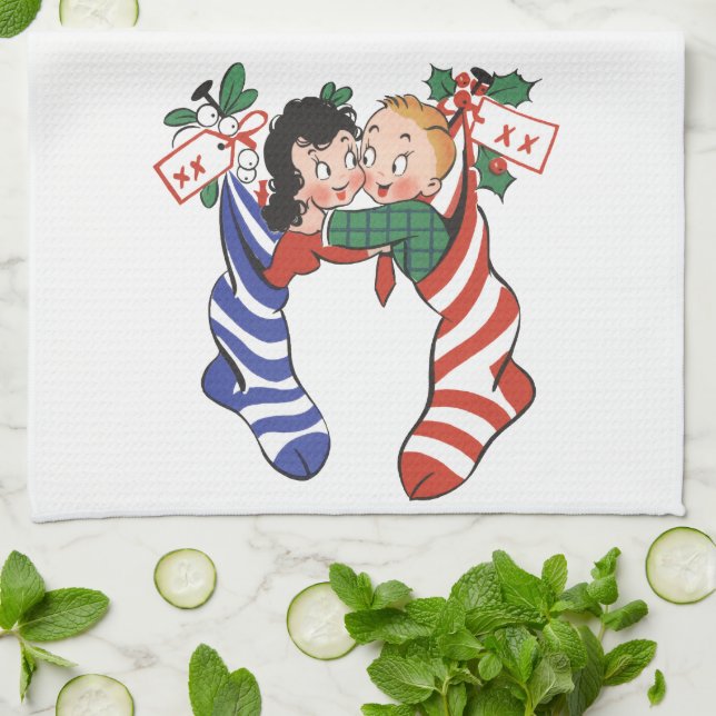 Weihnachtsfeiertage Strümpfe mit Niedlichen Kinder Geschirrtuch (Gefaltet)