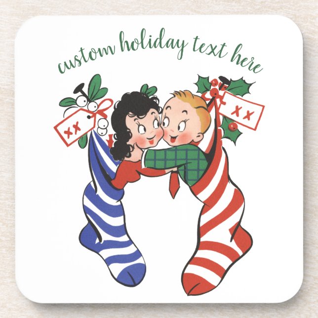 Weihnachtsfeiertage Strümpfe mit Niedlichen Kinder Getränkeuntersetzer (Vorderseite)