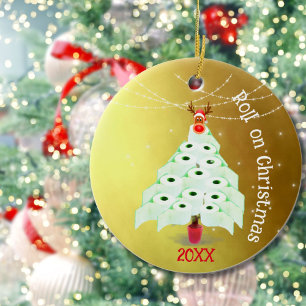Weihnachtsfeiertage Toilette Roll Tree Lights Gold Keramik Ornament