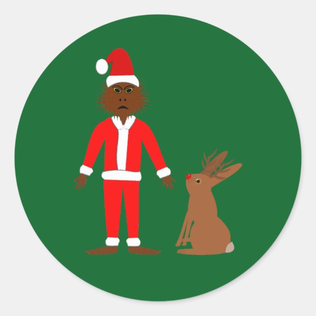 Weihnachtsfeiertage und Jackalope Runder Aufkleber (Vorderseite)