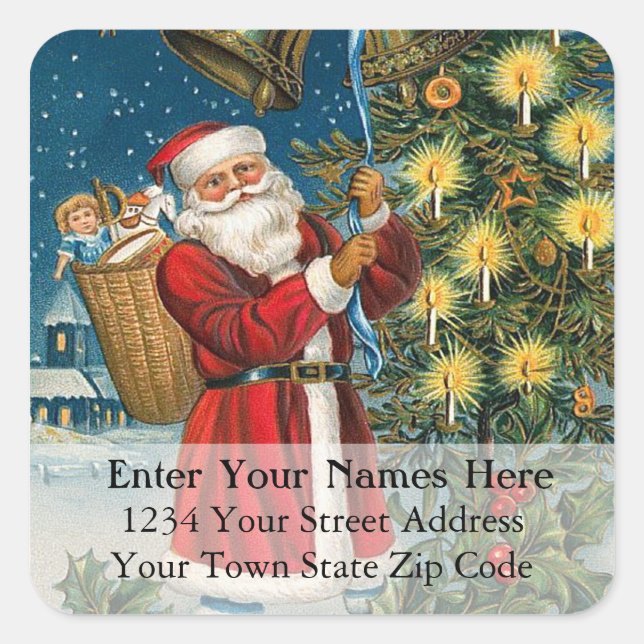Weihnachtsfeiertage - Vintages Adressetikett Quadratischer Aufkleber (Vorderseite)