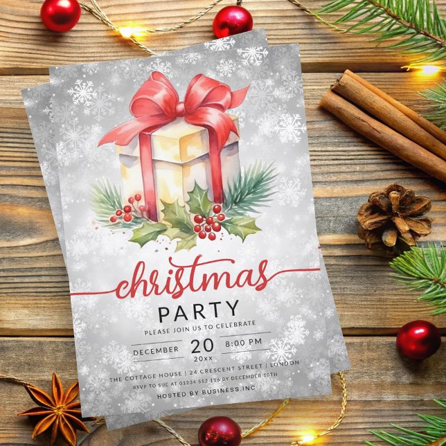 Weihnachtsfeiertage Wasserfarbenfirma Schneesilber Einladung (Christmas Holiday Watercolor Company Snow Silver Invitation)