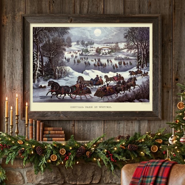 Weihnachtsfeiertage, Zentralpark im Winter Poster (Vintage illustration Christmas image originally published by Currier & Ives - Central Park in Winter)