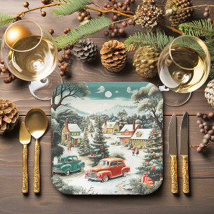 Weihnachtsfeiertage Zuhause Pinienbäume Berge MCM Pappteller