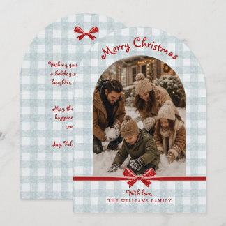 Weihnachtsfeiertags-Bogen-Fotokarte Gingham-Schlei Einladung