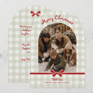 Weihnachtsfeiertags-Bogen-Fotokarte Gingham-Schlei Einladung