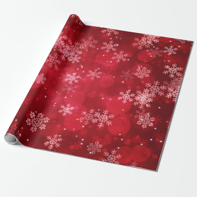 Weihnachtsfeiertags-Glitzern u. Schneeflocken rot Geschenkpapier (Ungerollt)