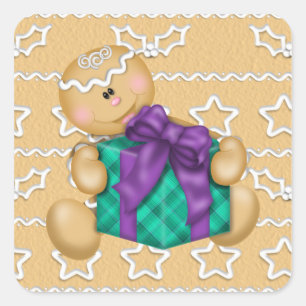 Weihnachtsfeiertags-Lebkuchen-Cartoonaufkleber Quadratischer Aufkleber