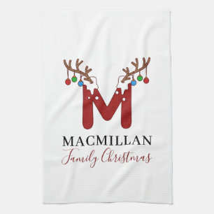 Weihnachtsfeiertags-Monogramm-Geweih passende Fami Geschirrtuch