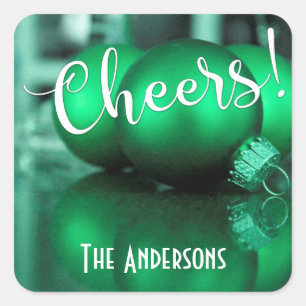 Weihnachtsfeiertags-Ornamente, grünes Foto Quadratischer Aufkleber