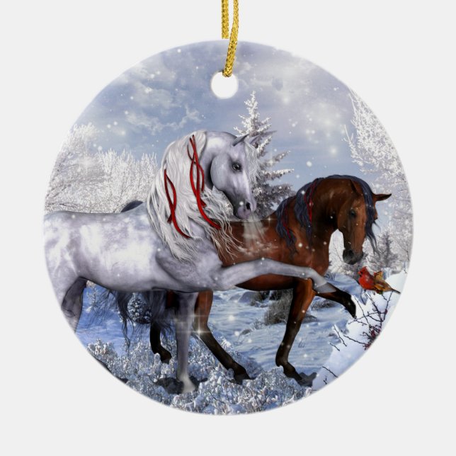 Weihnachtsfeiertags-Pferde Keramik Ornament (Vorne)
