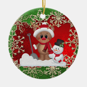 Weihnachtsfeiertags-Ren-Cartoonverzierung Keramikornament