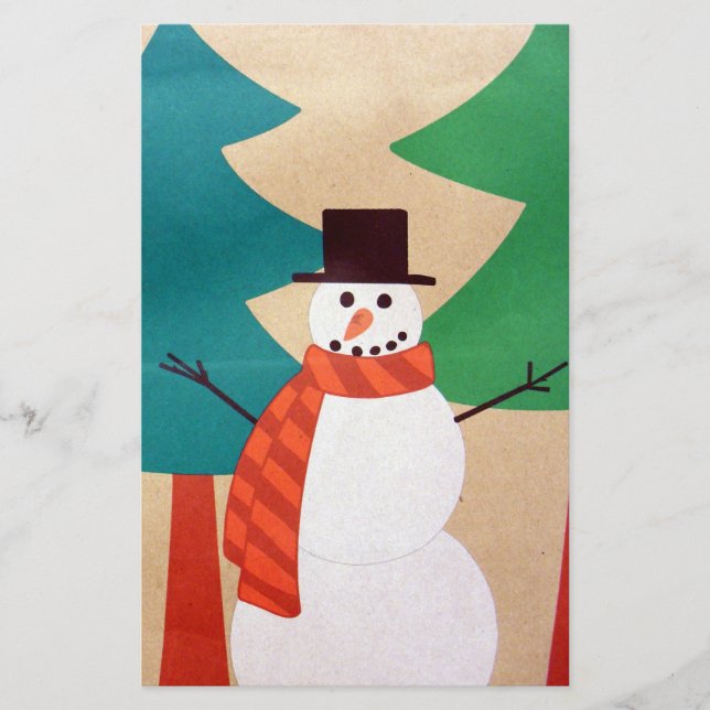 Weihnachtsfeiertags-Schneemann u. Bäume Briefpapier (Vorderseite)