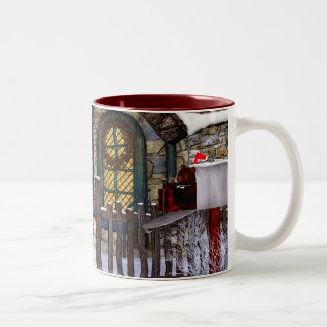 Weihnachtsfeiertags-Szene Zweifarbige Tasse (Rechts)