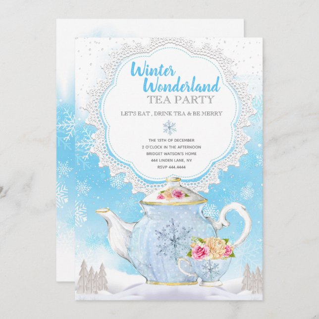 Weihnachtsfeiertags-Winter-Märchenland-Tee-Party Einladung (Vorne/Hinten)