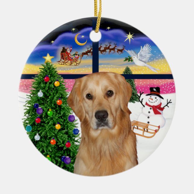 Weihnachtsfenster - Goldener Retriever (K) Keramikornament (Vorne)