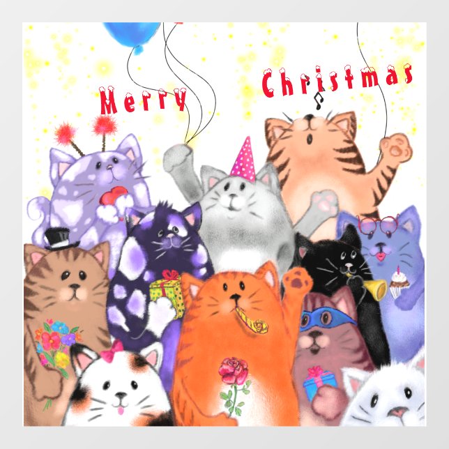 Weihnachtsfenster Klammern mit Happy Cats Party Fensteraufkleber (Blatt)