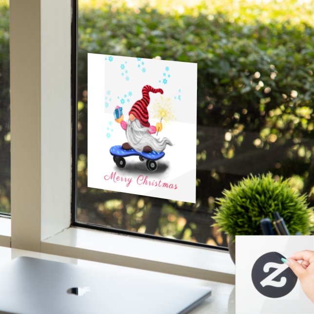 Weihnachtsfenster Klammern Skater Gnome mit Gesche Fensteraufkleber (Büro)