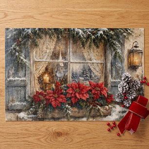 Weihnachtsfenster mit Poinsettie im Schnee Puzzle