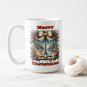 Weihnachtsfenster mit Winterlandschaft Kaffeetasse