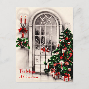 Weihnachtsfenster Vintage-Postkarte (vollflächig) Feiertagspostkarte