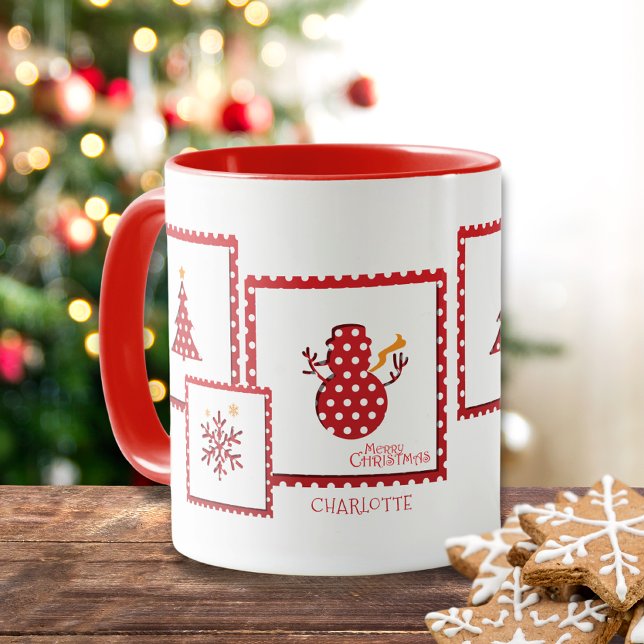 Weihnachtsferien Briefmarke Personalisierter Name Tasse (Von Creator hochgeladen)