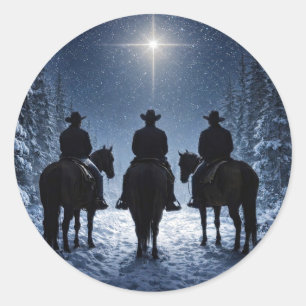 Weihnachtsferien Cowboys Pferde Nordstern Runder Aufkleber