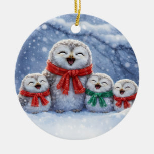 Weihnachtsferien Eulen im Schnee Süß Keramik Ornament