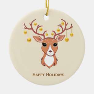 Weihnachtsferien Goldenes Reh Keramik Ornament