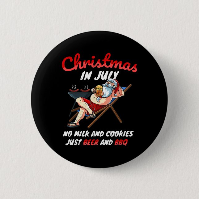 Weihnachtsferien im Juli Weihnachtsmann Xmas-Party Button (Vorderseite)