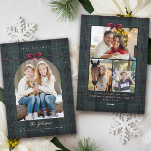 Weihnachtsferien Karo Tartan Bogen 4-Foto Feiertagskarte
