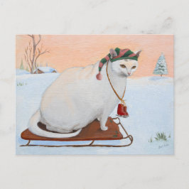 Weihnachtsferien-Katze im Schnee Feiertagspostkarte