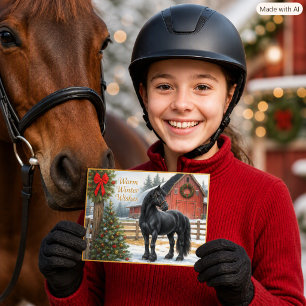 Weihnachtsferien mit friesischem Pferd Postkarte