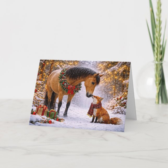 Weihnachtsferien mit Fuchs und Pferd Süß  Karte (Vorderseite)
