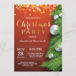 Weihnachtsferien Party Einladung Rot und Gold