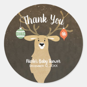 Weihnachtsferien Rustikaler Hirsch Babyshower Gesc Runder Aufkleber