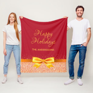 Weihnachtsferien Schleifenband rose gold rot Fleecedecke