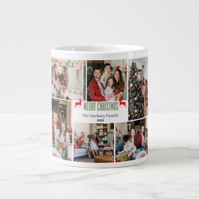 Weihnachtsferien Script Family Foto Collage Jumbo-Tasse (Vorderseite)