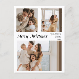 Weihnachtsferien Script zentriert Drei-Foto Feiertagspostkarte