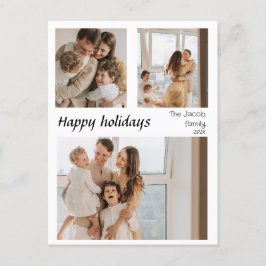 Weihnachtsferien Script zentriert Drei-Foto Feiertagspostkarte