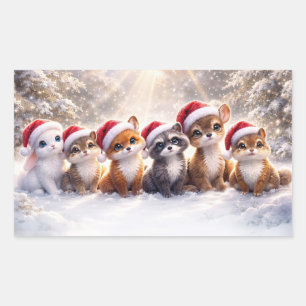 Weihnachtsferien Süße Wildtiere Weihnachtsmannhut Rechteckiger Aufkleber