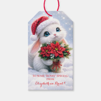 Weihnachtsferien Süßes Kaninchen Blumen Geschenkanhänger