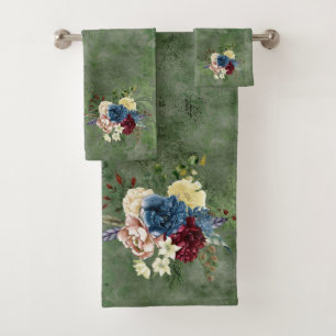 Weihnachtsferien Wasserfarbe floral grün Badhandtuch Set