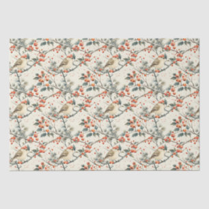 Weihnachtsferien Wintervögel Stechpalme Vintage Seidenpapier