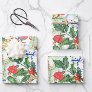 Weihnachtsferien Xmas Schneemann, Pinienzapfen, St Geschenkpapier Set