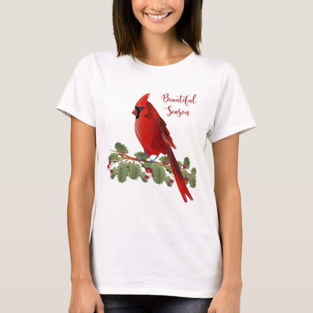 Weihnachtsferienzeit-roter Kardinals-Frauen T-Shirt (Vorderseite)