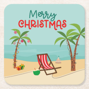 Weihnachtsfest am Strand Rechteckiger Pappuntersetzer