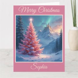 Weihnachtsfest Burg und Rosa Baum Karte