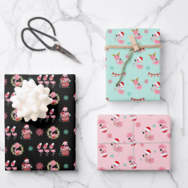 Weihnachtsfest Flamingo Muster Geschenkpapier Set